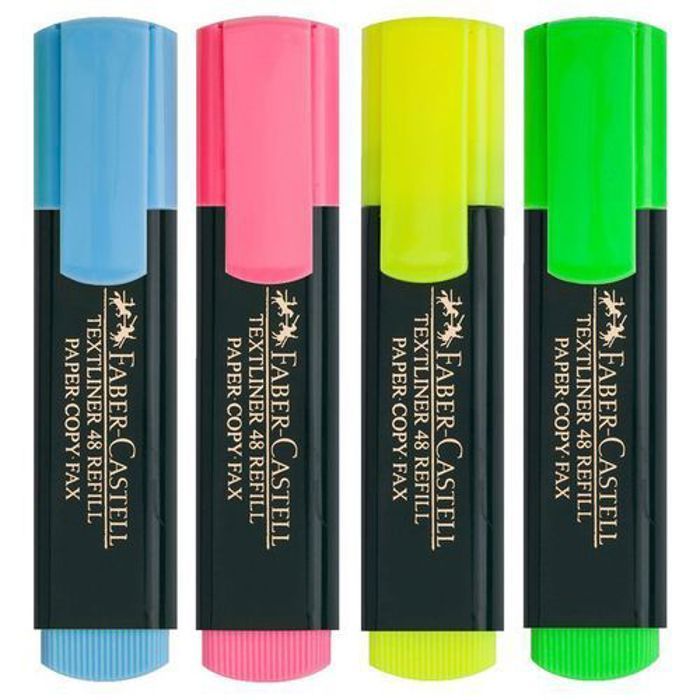 Faber Castel kit 4 Marqueurs fluorescent  : Rose, Bleu, Vert, Jaune.