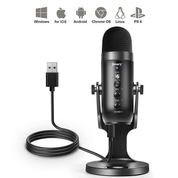 Microphone USB - Jmary - Professionnel - Hypercardioïde - Plug & Play - Noir