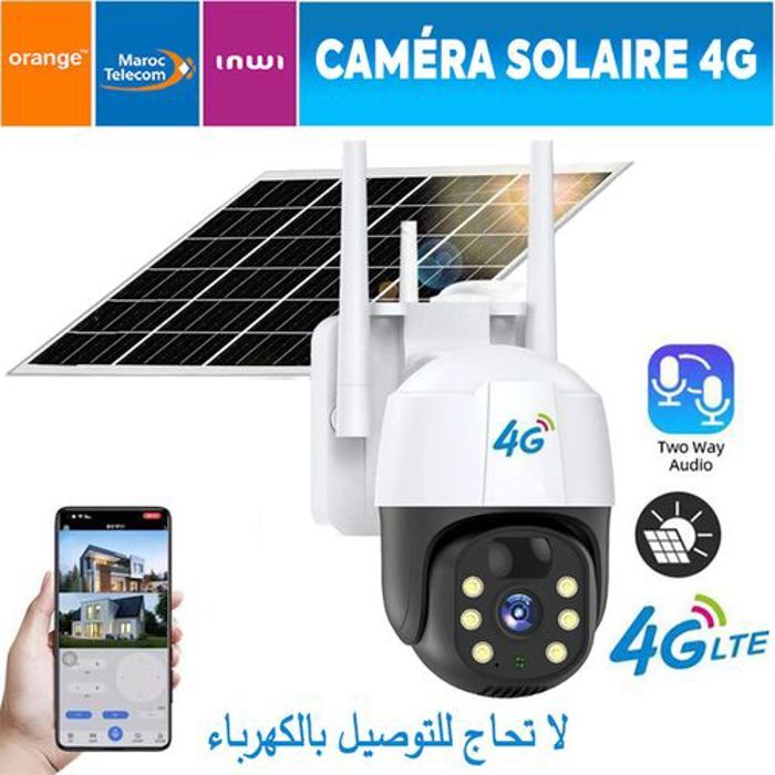 Caméra de surveillance - V380 - 4G - Solaire - Audio bidirectionnel - Vision 355°