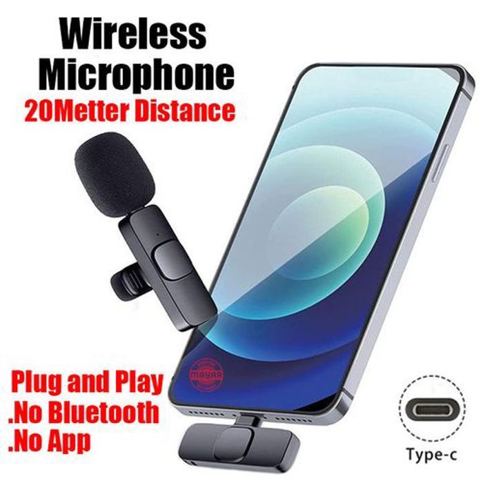 Microphone Lavalier sans fil - PLUG-PLAY - 20 mètres - Réception omnidirectionnelle - Compatible YouTube - Noir