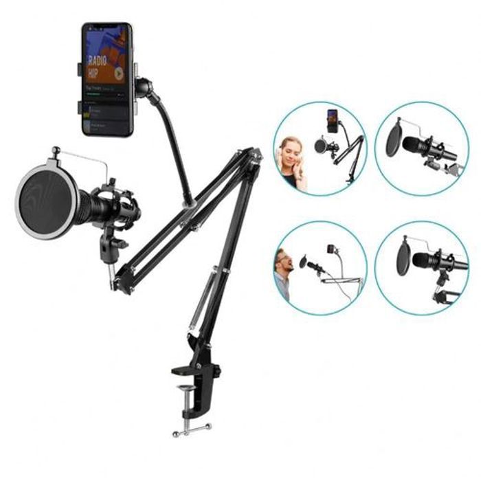 Support de microphone - Universel - Réglable - Noir - Accessoires inclus - Stabilité optimale