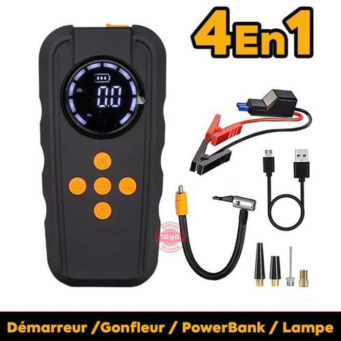 Démarreur de batterie et gonfleur - Tapide - 12V - Écran LED - Lumière LED - Compact et léger