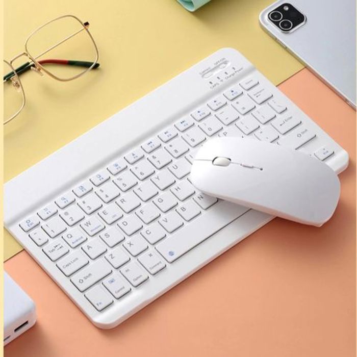Mini clavier et souris sans fil Bluetooth pour PC, ipad, téléphone, tablette-blanc