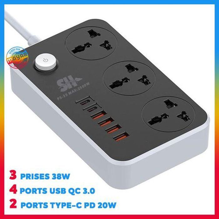 Multiprise - SH - PS-35 - 3 prises - 4 USB QC3.0 - 2 ports Type-C PD 20W