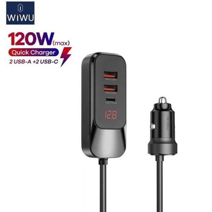 WiWU Wi-QC015 Chargeur de voiture FAST USB Type-C 120W QC PD 3.0 pour smartphones, tablette, macbook,PC