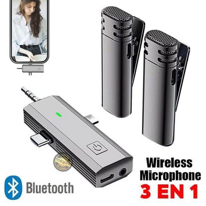 Double Microphone sans fil Lavalier 3 en 1 jack / Lightning / type-c
