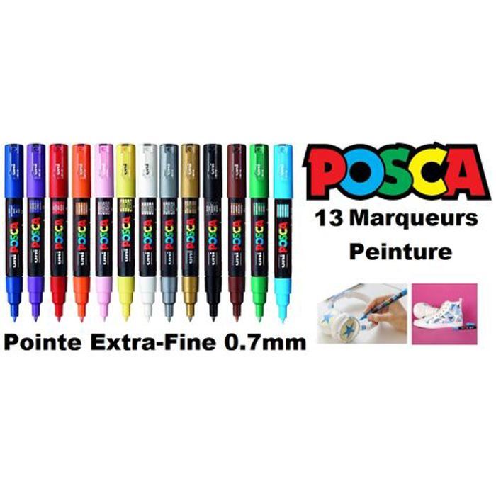 Posca 13 Marqueurs Dessin PC-1M conique Extra Fine: Couleurs Ultras Pointe 0,7 mm
