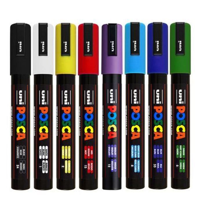Posca Lot Economique 8 Marqueurs PC-5M conique moyen:couleurs Essentiels pointe 2,5 mm