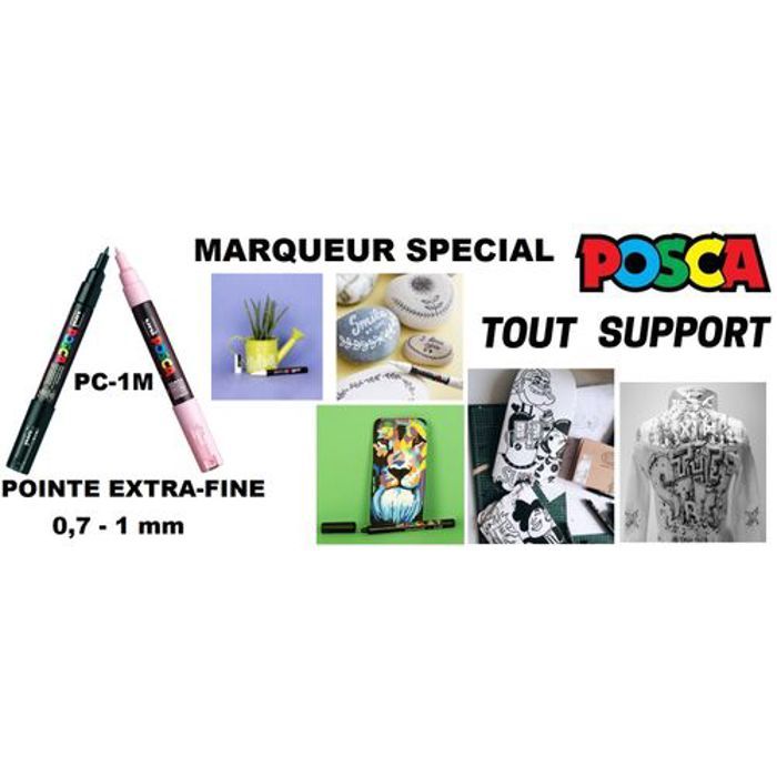 Posca 2 Marqueurs Artiste Noir & Blanc PC-1M Extra Fine Pointe 0,7 mm,Tout Support