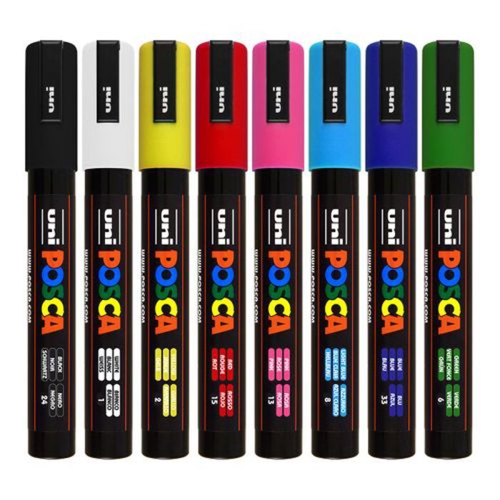 Posca Lot Economique 8 Marqueurs PC-5M conique moyen:couleurs populaires pointe 2,5 mm .