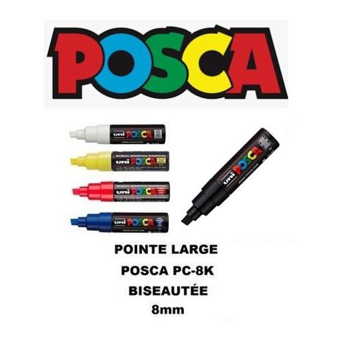 Posca 5 Marqueurs Peinture PC-8K,Couleurs Primaires,Pointe Biseauté 8mm,Tout support