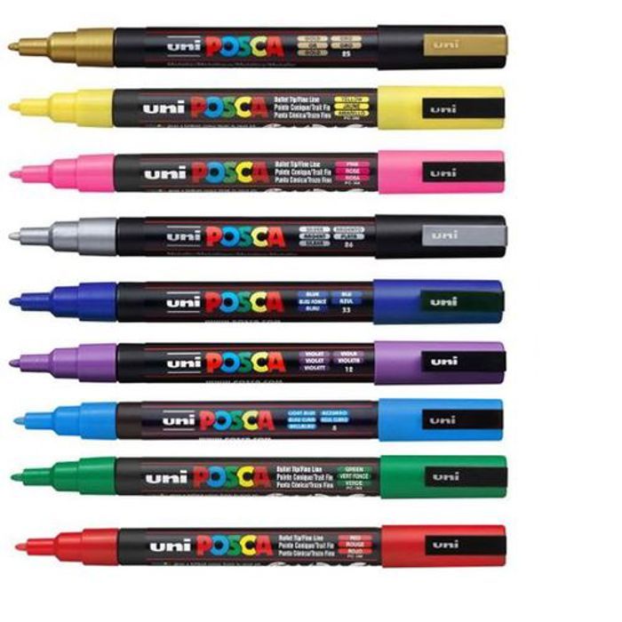 Posca Lot Economique 9 Marqueurs PC-3M conique fin:Couleurs complets pointe 1,3 mm