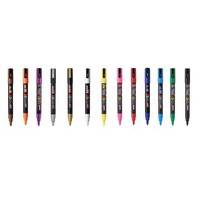 Posca Lot Economique 13 Marqueurs PC-3M Conique Fine:Couleurs Intégrales Pointe 1,3mm