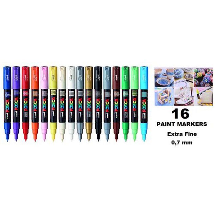 Posca Lot Economique 16 Marqueurs PC-1M Conique Moyen:Couleurs Platinium Pointe 0,7mm