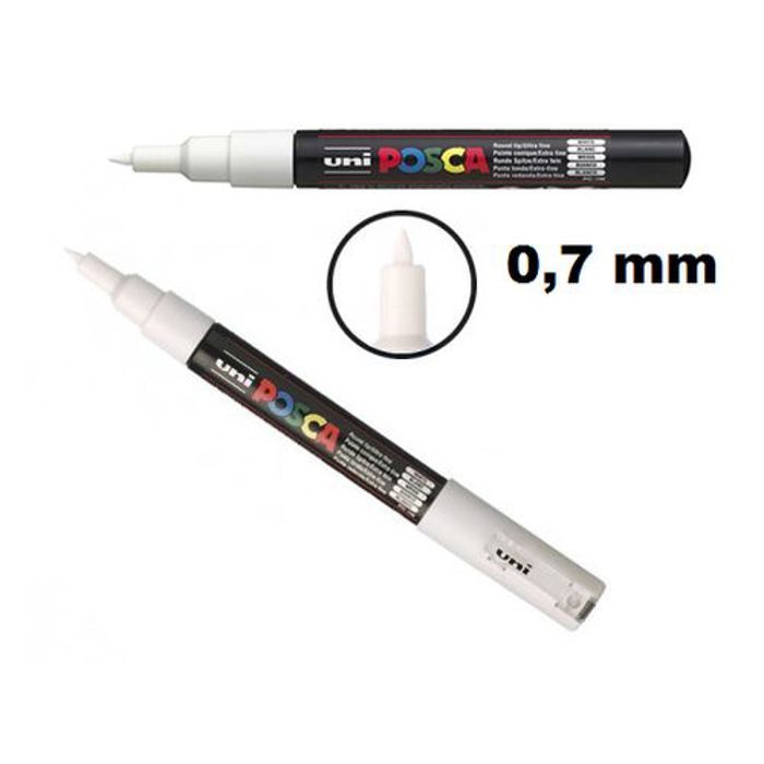 Posca Marqueur PC-1M Conique,Pointe Extra Fine 0,7 mm,Blanc.Toutes les surfaces