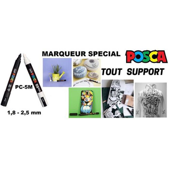 Posca 2 Marqueurs Artiste Noir & Blanc PC-5M Conique Moyen Pointe 2,5 mm,Tout Support
