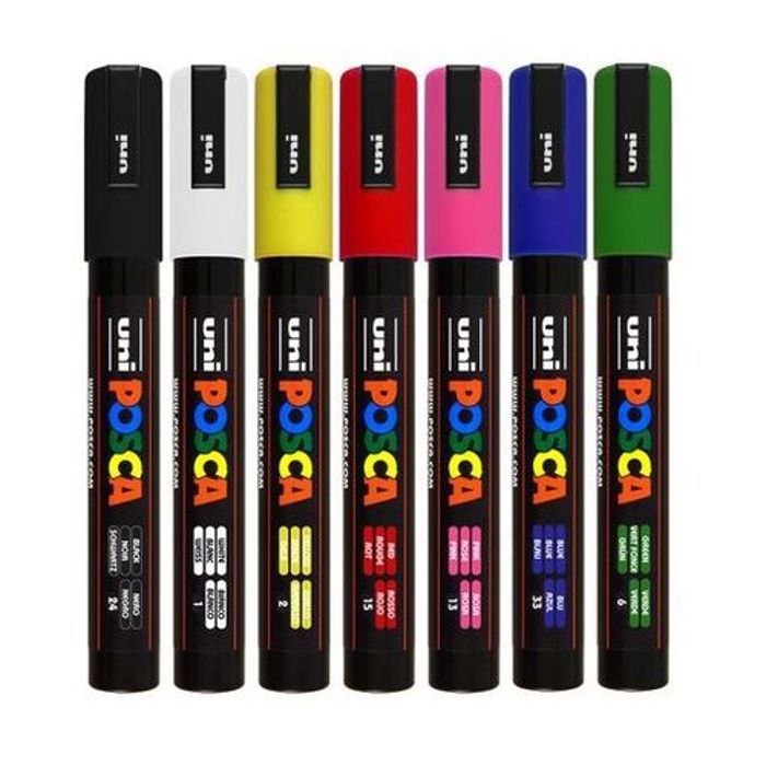 Posca Lot Economique 7 Marqueurs PC-5M conique moyen:couleurs populaires pointe 2,5 mm