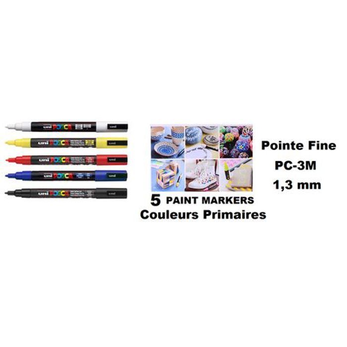 Posca Lot Economique 5 Marqueurs PC-3M Conique Fine:Couleurs Primaires Pointe 1,3 mm