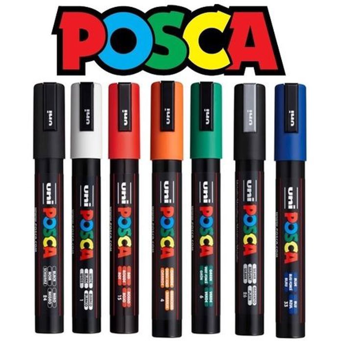 Posca Lot Economique 7 Marqueurs PC-5M Conique Moyen:Couleurs Éclatantes Pointe 2,5mm