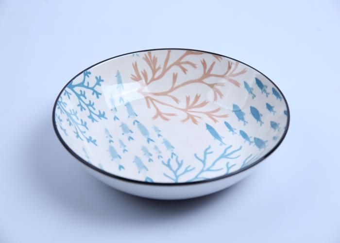 Assiette à Soupe - GENERIC - Dessin Mer - Porcelaine - 20cm - Compatible Lave-Vaisselle