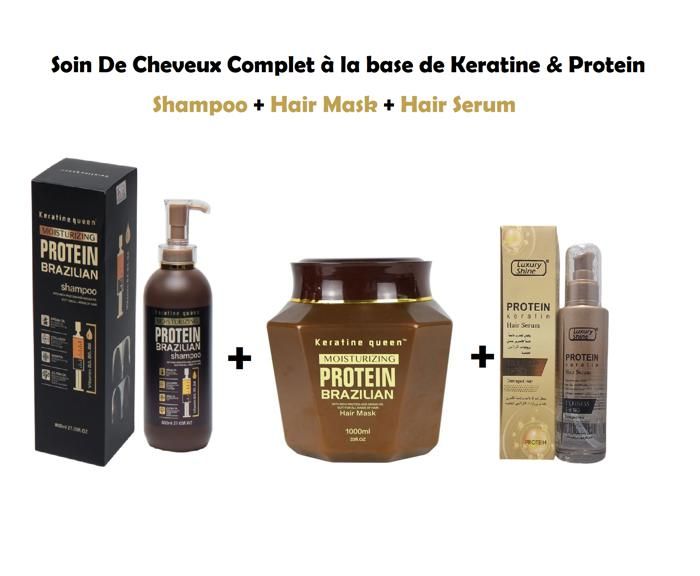 Soin Complet de Cheveux - KERATINE QUEEN - Shampoo 800ML - Masque 1000ML - Sérum 100ML - Hydratation