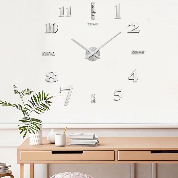 Horloge murale 3D sans cadre, stickers DIY pour maison et bureau.