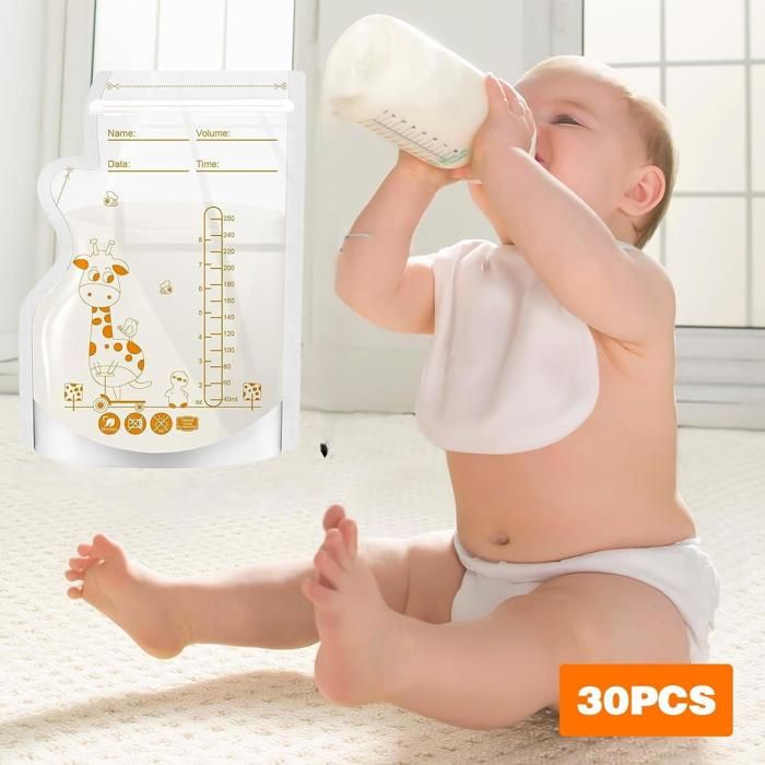 30 Sachets de Conservation du Lait Maternel – 250 ml, Pré-stérilisés, Double Zip Anti-Fuite, Sans BPA,  Sécurisées