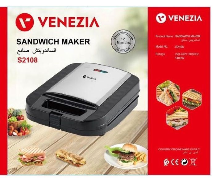 Panini Presse Sandwich - VENEZIA - 1400W - Plaques antiadhésives - Design compact - Grande surface de cuisson