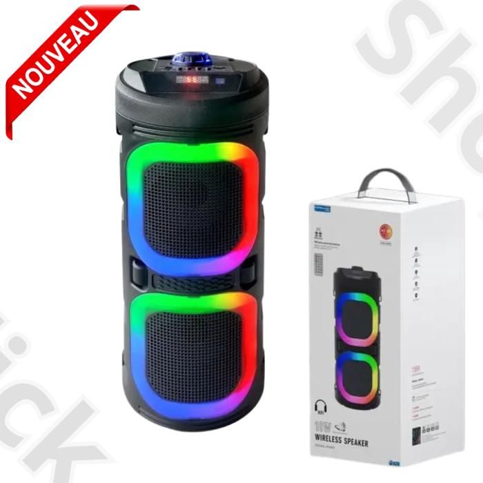 Haut-parleur Bluetooth haute puissance, Konfulon F25 lumière colorée RVB, son surround stéréo 360, TWS FM Boom Box, portable, 10W