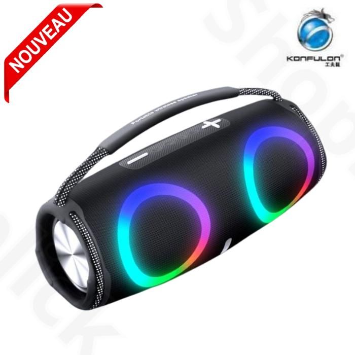 Konfulon Haut parleur F23 sans fil haute puissance portable 20 W avec interconnexion TWS lumière ambiante colorée