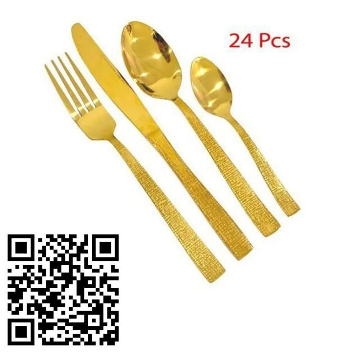 Set de Table Haut de Gamme 24 Pièces – Couverts Dorés (Couteaux, Fourchettes, Cuillères)