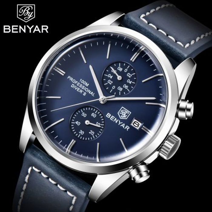 Benyar montre en cuir à Quartz pour hommes, multifonction, avec calendrier d'affaires et loisirs617