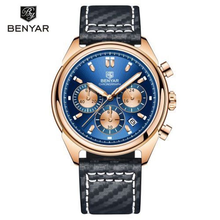 Benyar montre pilote décontracté luxe Sport chronographe Quartz cuir horloge6148
