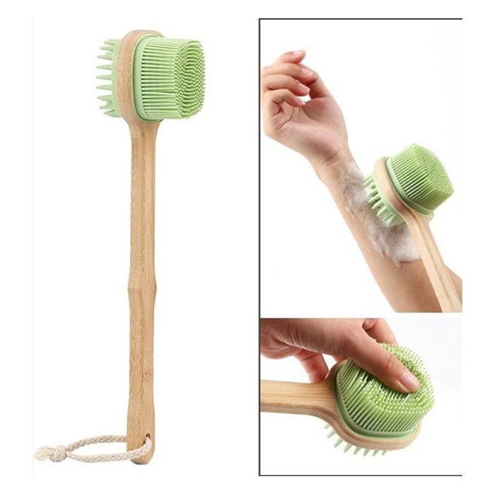 Brosse de bain exfoliante en silicone avec manche, vert clair