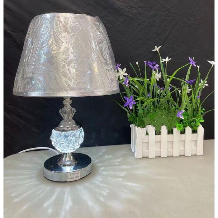 Abat-jour Tissu, Classique, Lampe de Bureau Argenté