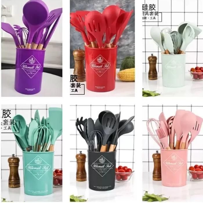 Set d'Ustensiles de Cuisine 12 Pièces avec Porte-Louche en Silicone Idéal pour Votre Cuisine