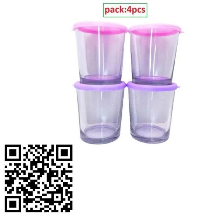 Ensemble de 4 Verres en Verre 36 ml avec Couvercles Transparents Idéal pour Stockage