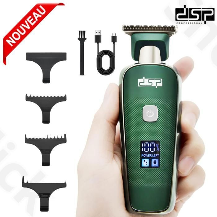 Tondeuse à Cheveux pour Hommes  Chauve à Moustache Zéro Espace avec Peignes de Limite de 1 à 3 mm, USB Type-C DSP-90458