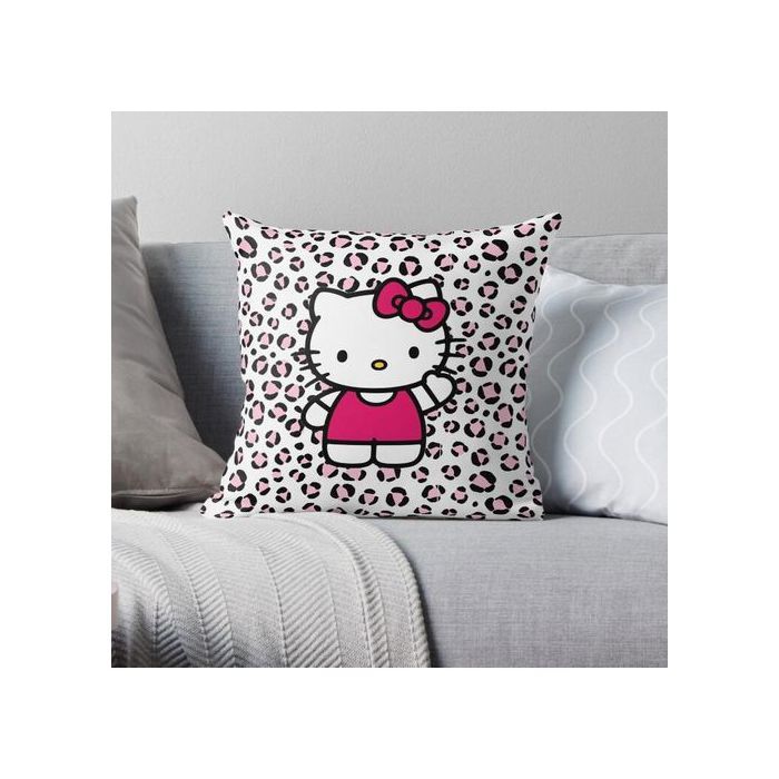 Taie d'oreiller - Hello Kitty - Modèle 2 - Imprimé léopard - Rose - Synthétique