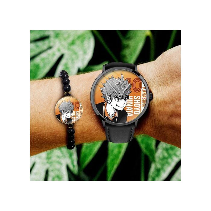 pack Montre à quartz avec Bande en Cuir et bracelet en perles volleyball haikyuu anime