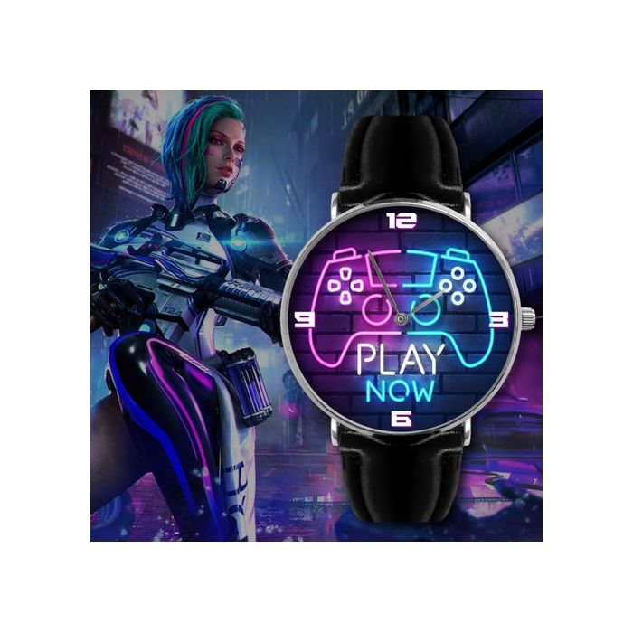 montre gaming néon jeu jouet Montre en Cuir à Quartz avec Bande en Cuir