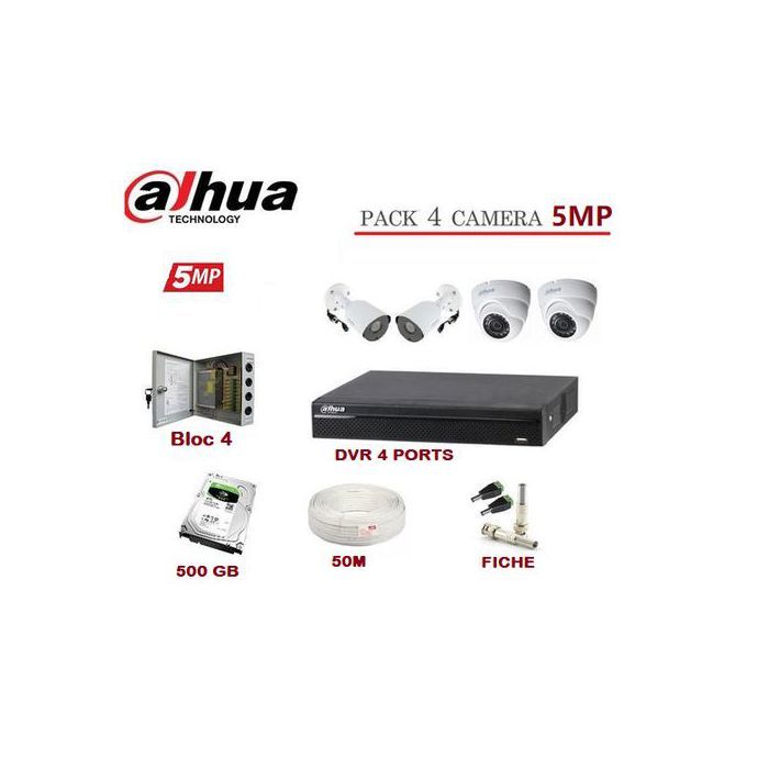 Dahua Pack Complet de 4 Camera de Surveillance 5MP de A à Z 2MP
