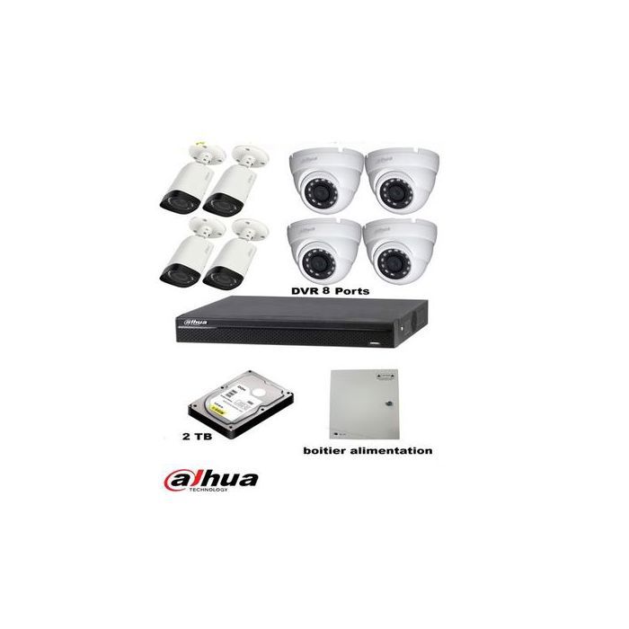 Dahua Pack videosurveillance 8 cameras 2MP et DVR 8 et HDD 2TB + Bloc 8