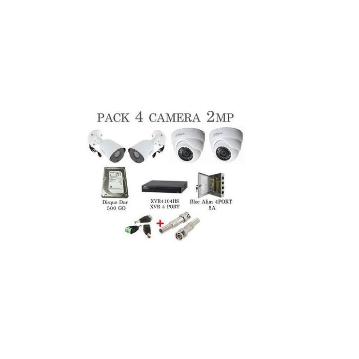 Dahua PACK 4 Camera 2MP + DVR XVR + Disque Dur 500 Go+ Bloc Alim 4 Port