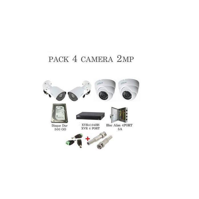 Dahua PACK de surveillance 4 Camera 2MP + DVR 4+ Disque Dur 500 Go+ Bloc Alim 4 Port