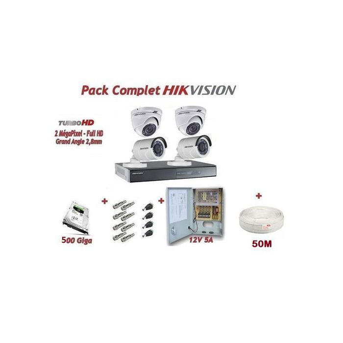 Hikvision Pack Complet de 4 Camera de surveillance 2MP A à Z