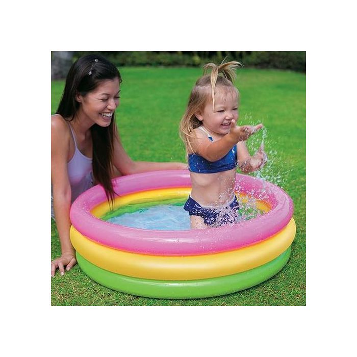 Piscine Gonflable pour Enfants, 3 Anneaux Couleurs Arc-en-Ciel, 86x25 cm