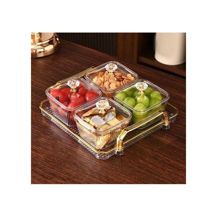 Set de 4 bols avec couvercles et plateau, Présentation élégante pour huiles, miel et gourmandises