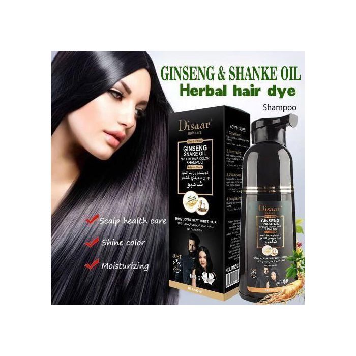 Shampoing Colorant Noir pour Couvrir les Cheveux Gris et Blancs, Soin Naturel, 400ML