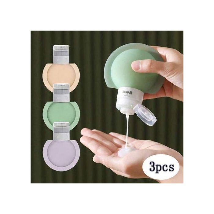 Lot de 3 flacons souples en silicone, Contenants de voyage anti-fuite pour shampoing, lotion et gel douche